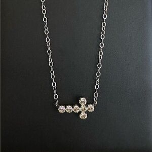 Elegant Silver crystal horizontal Cross Necklace